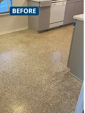 Kitchen Top Polishing in Damac Hills villa, UAE — real MarblePro project — before polishing