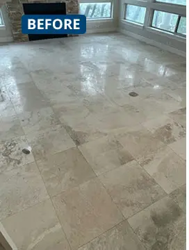 Yellow Stain Removing in Mirdif villa, UAE — real MarblePro project — before polishing