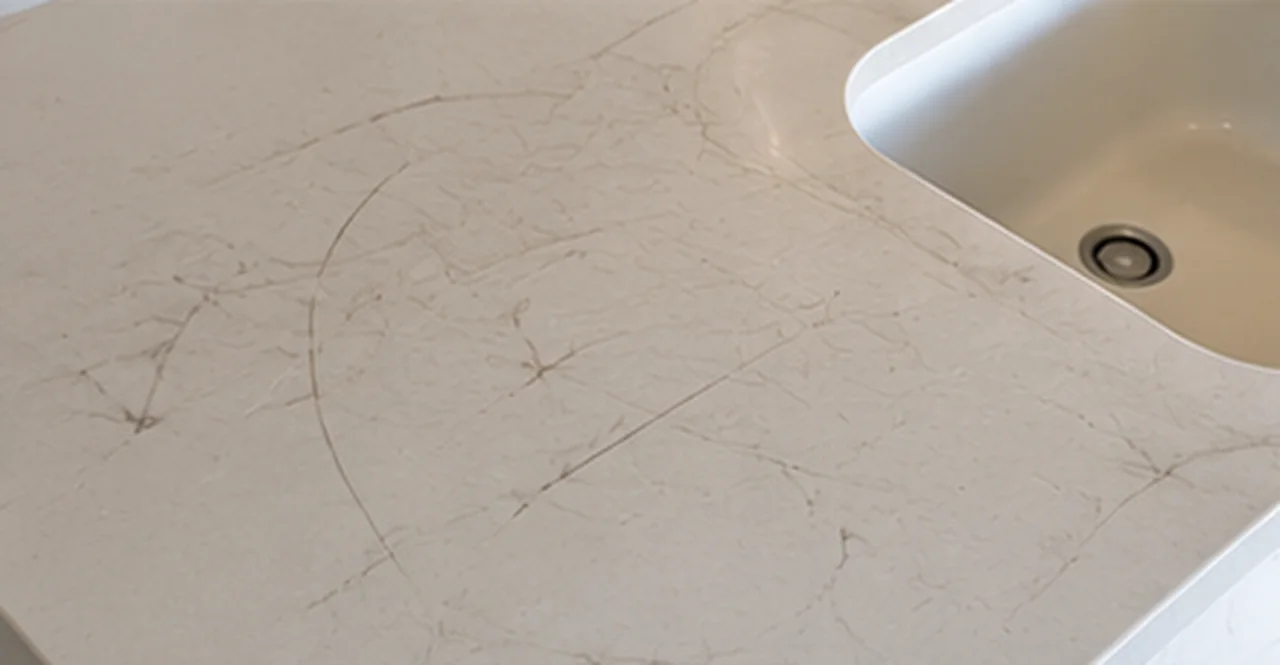 Corian Countertop Polishing in Jumeirah villa, UAE — real MarblePro project — before polishing