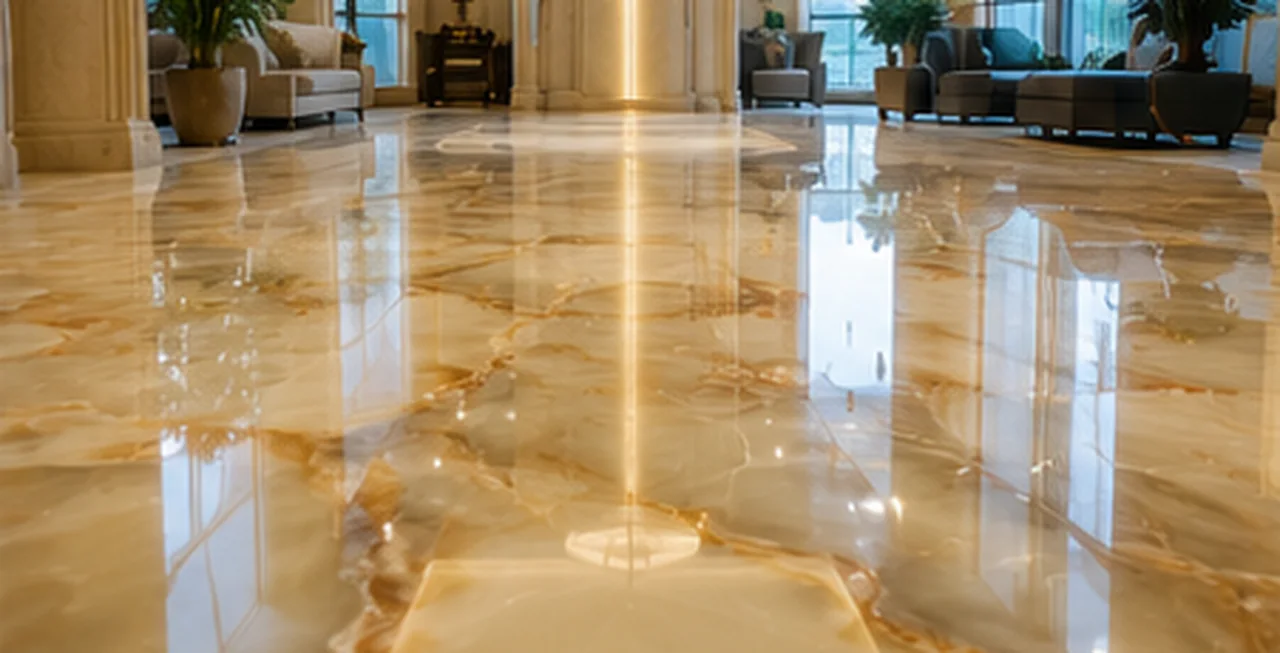 Onyx Polishing in Palm Jumeirah feature wall, UAE — real MarblePro project — after MarblePro polishing