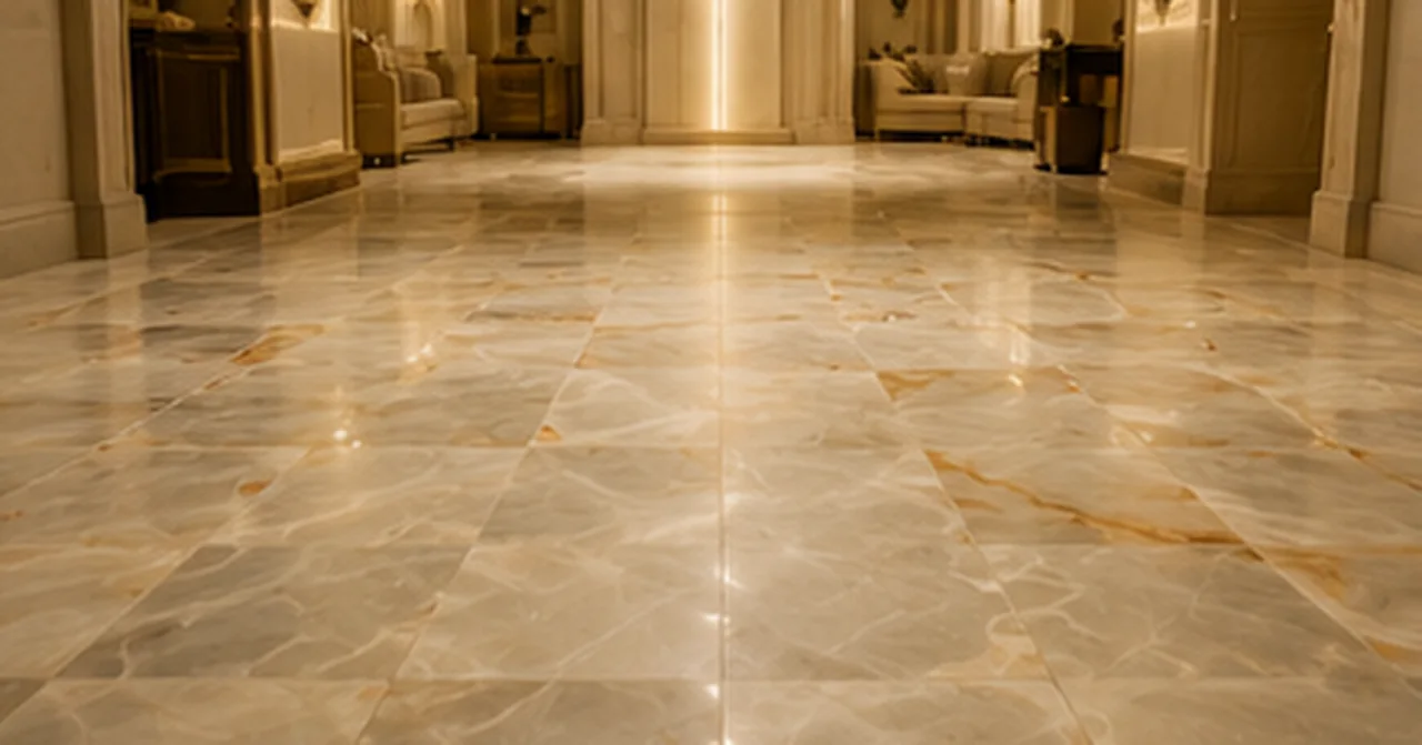 Onyx Polishing in Palm Jumeirah feature wall, UAE — real MarblePro project — before polishing
