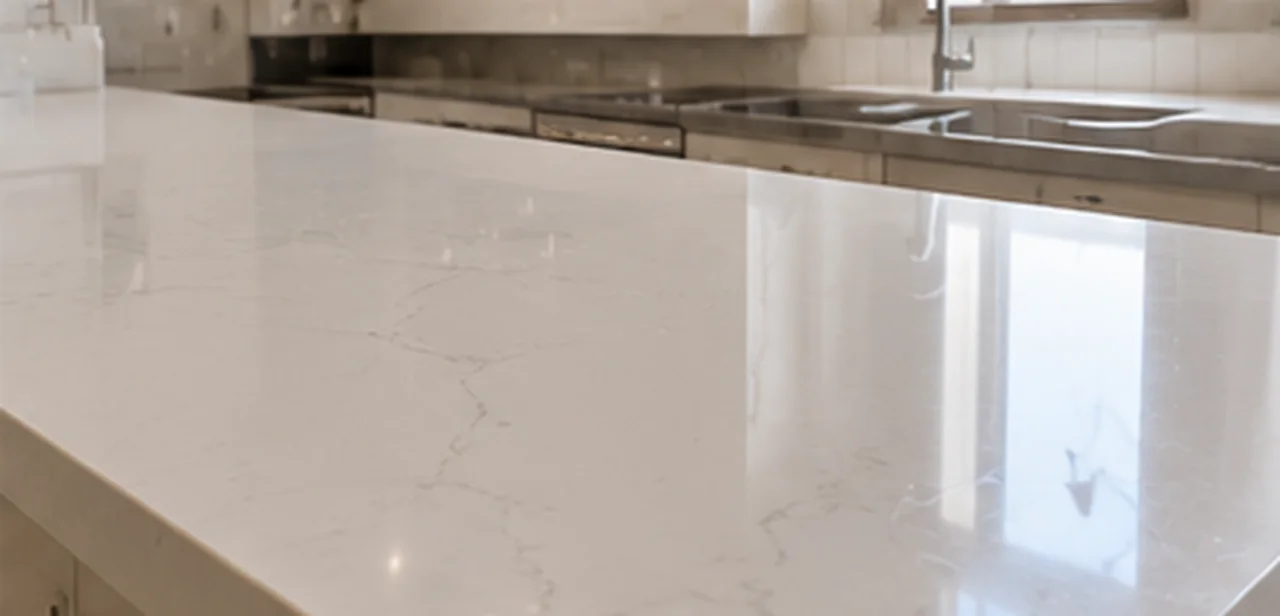 Quartz Polishing in Marina kitchen, UAE — real MarblePro project — after MarblePro polishing