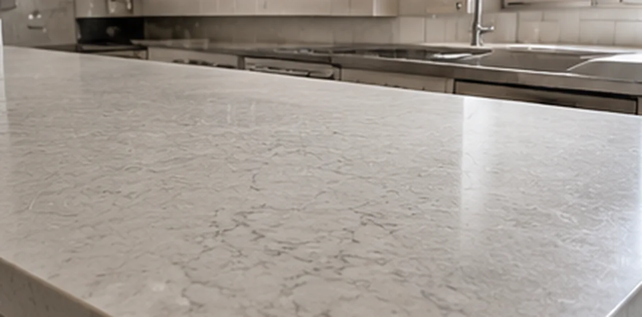 Quartz Polishing in Marina kitchen, UAE — real MarblePro project — before polishing