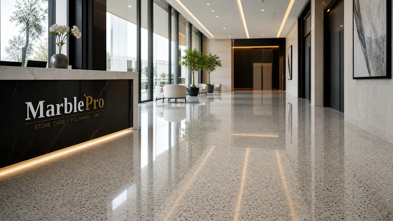 Terrazzo Polishing in Sharjah Corniche, UAE — real MarblePro project — after MarblePro polishing