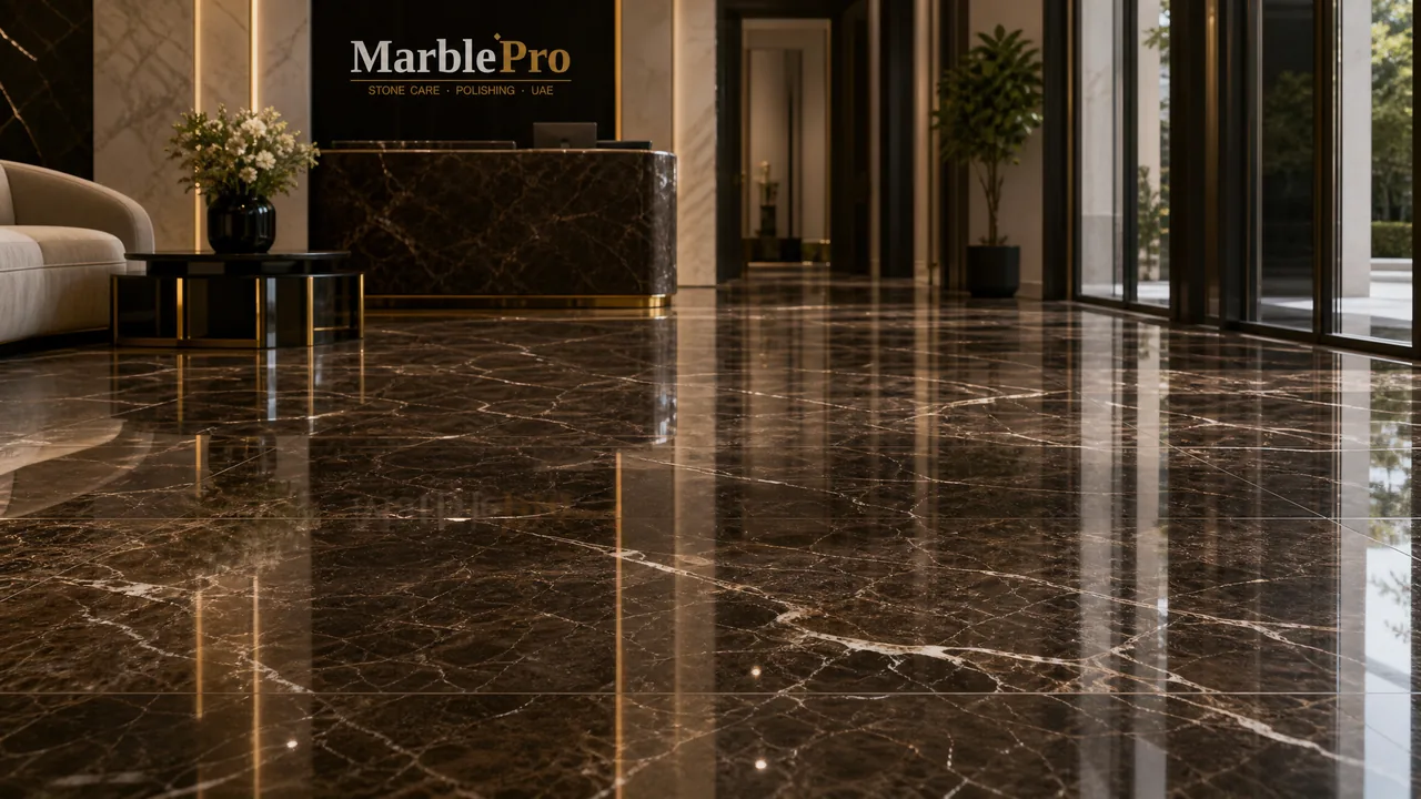 Emperador Marble Polishing — MarblePro UAE Emperador Marble Polishing in Dubai & UAE — professional emperador marble polishing result by MarblePro